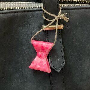 handmade pink coquette bow Christmas ornament or bag charm polymer clay